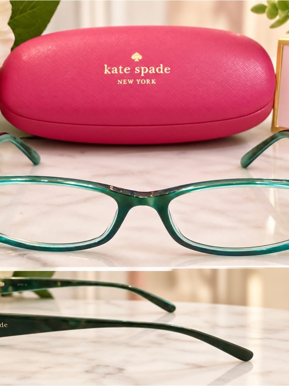 Kate Spade Teal Frame Glasses with Pink Case